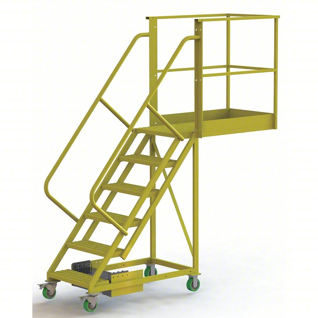 Tri-Arc Cantilever 6-Step Work Platform, 30" base, 40" overhang, 64" wide steps, 300 lb capacity