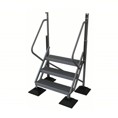 Tri-Arc 50° Stairway Slope 3-Step Aluminum Rolling Ladder, 30" top step, 500 lb capacity, serrated tread