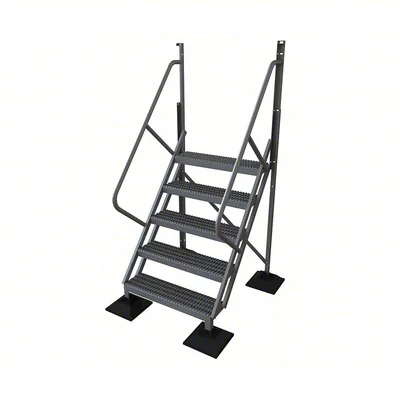 Tri-Arc 50° Stairway Slope 5-Step Aluminum Rolling Ladder, 50" top step, 500 lb capacity, serrated tread