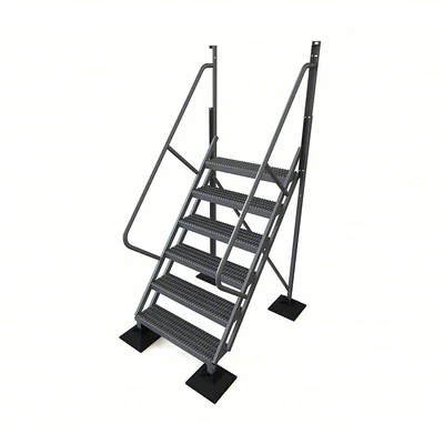 Tri-Arc 50° Stairway Slope 6-Step Aluminum Rolling Ladder, 60" top step, 500 lb capacity, serrated tread