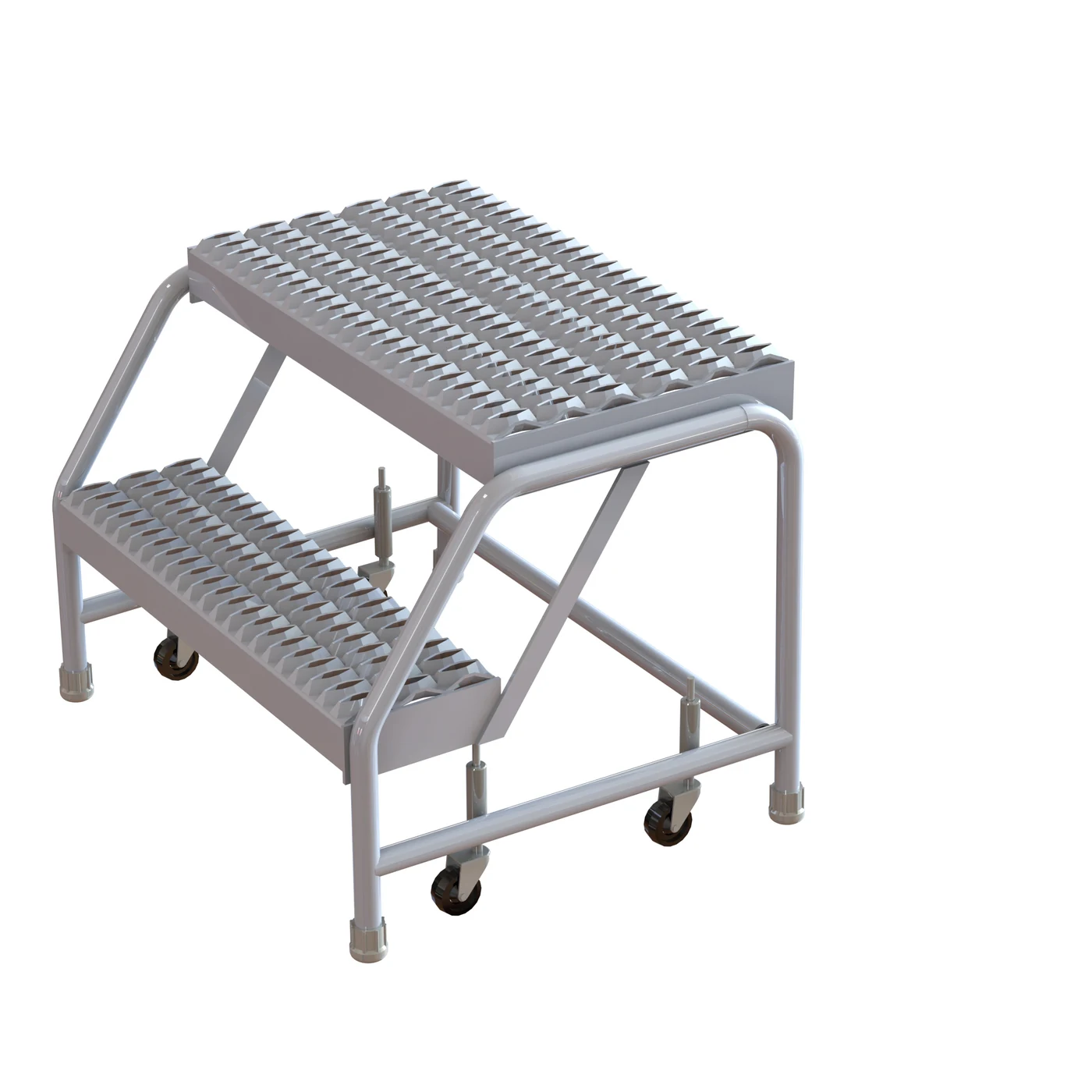 Tri-Arc Welded 2-Step Aluminum Step Stool, 28" base, 24" wide steps, 350 lb capacity