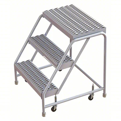 Tri-Arc Welded 3-Step Aluminum Step Stool, 28" base, 24" wide steps, 350 lb capacity