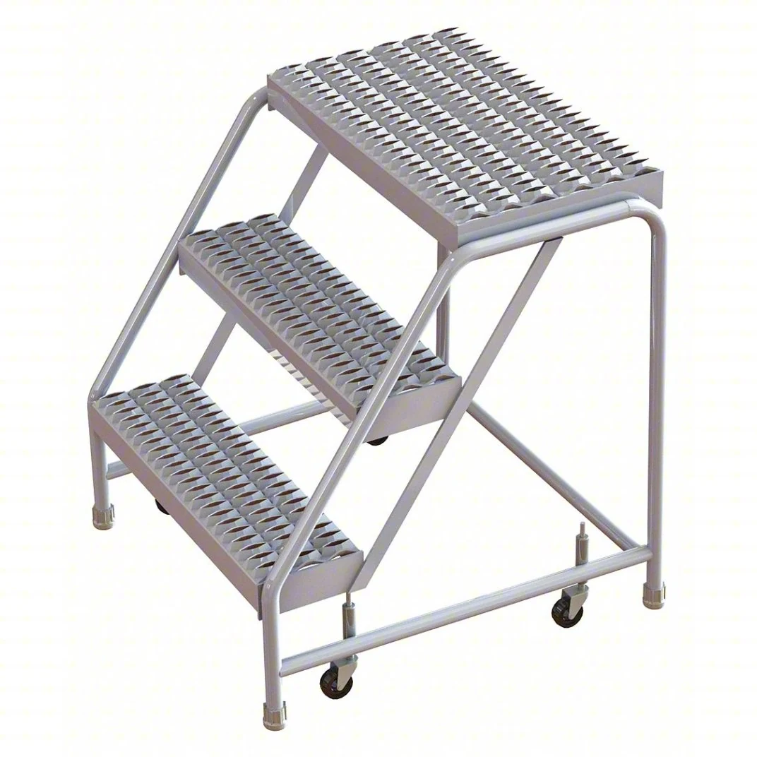 Tri-Arc Welded 3-Step Aluminum Step Stool, 28" base, 24" wide steps, 350 lb capacity