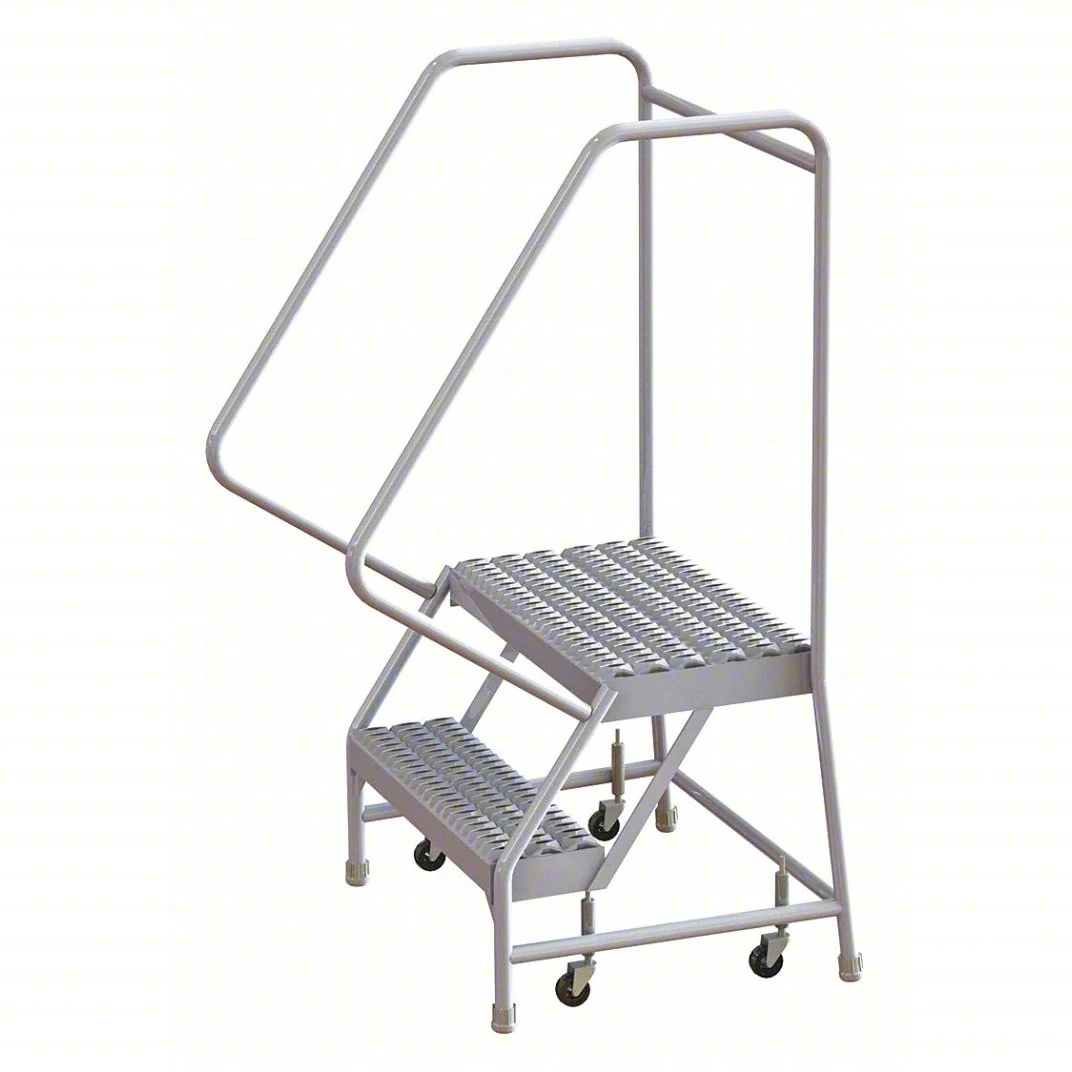 Tri-Arc Welded Aluminum Rolling Ladder, 20" platform height, 28" base, 14" top step, 24" wide steps, 350 lb capacity