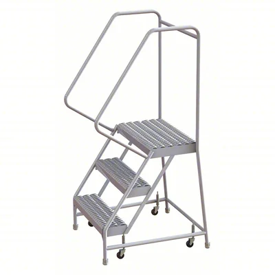 Tri-Arc Welded Aluminum Rolling Ladder, 30" platform height, 21" base, 14" top step, 16" wide steps, 350 lb capacity