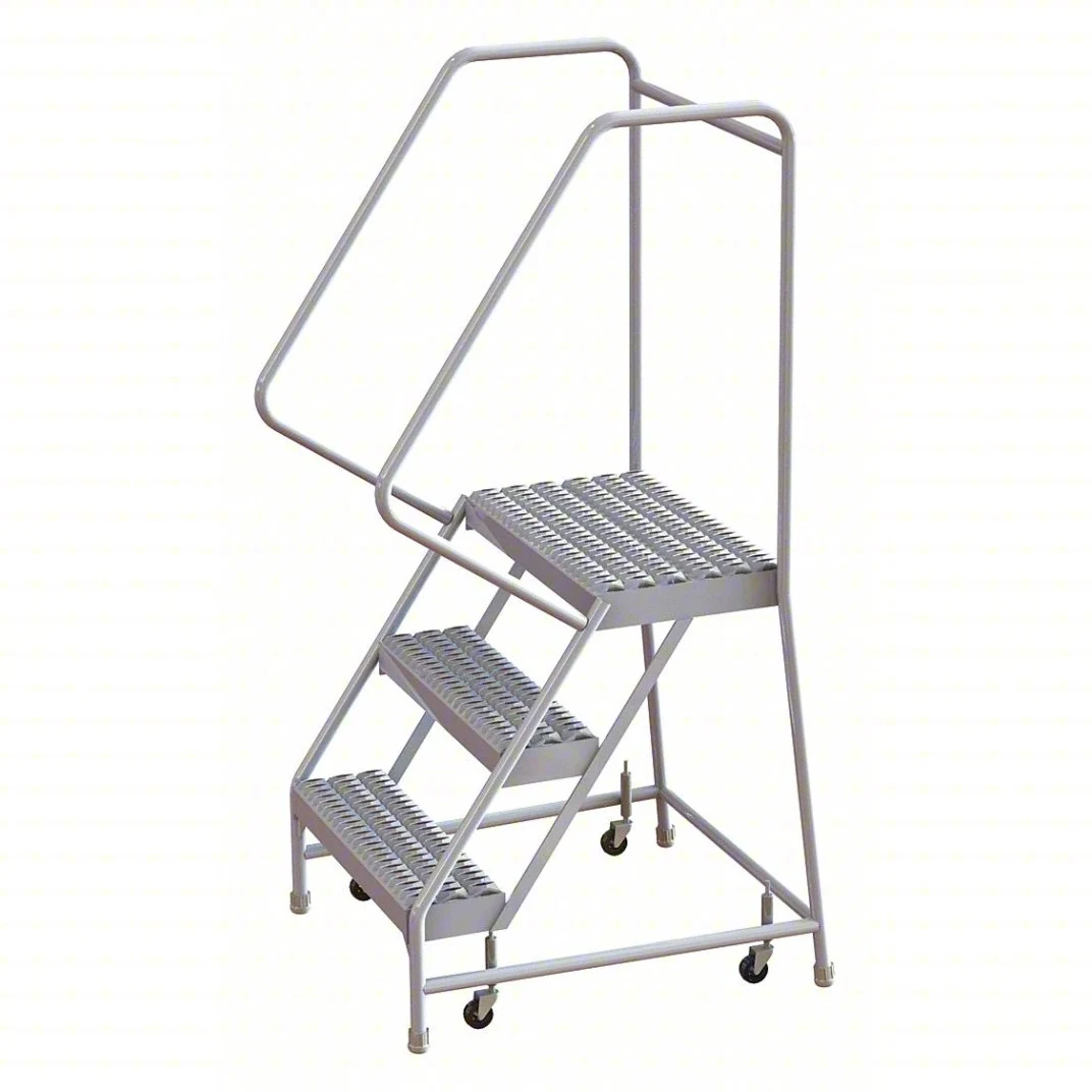 Tri-Arc Welded Aluminum Rolling Ladder, 30" platform height, 29" base, 14" top step, 24" wide steps, 350 lb capacity