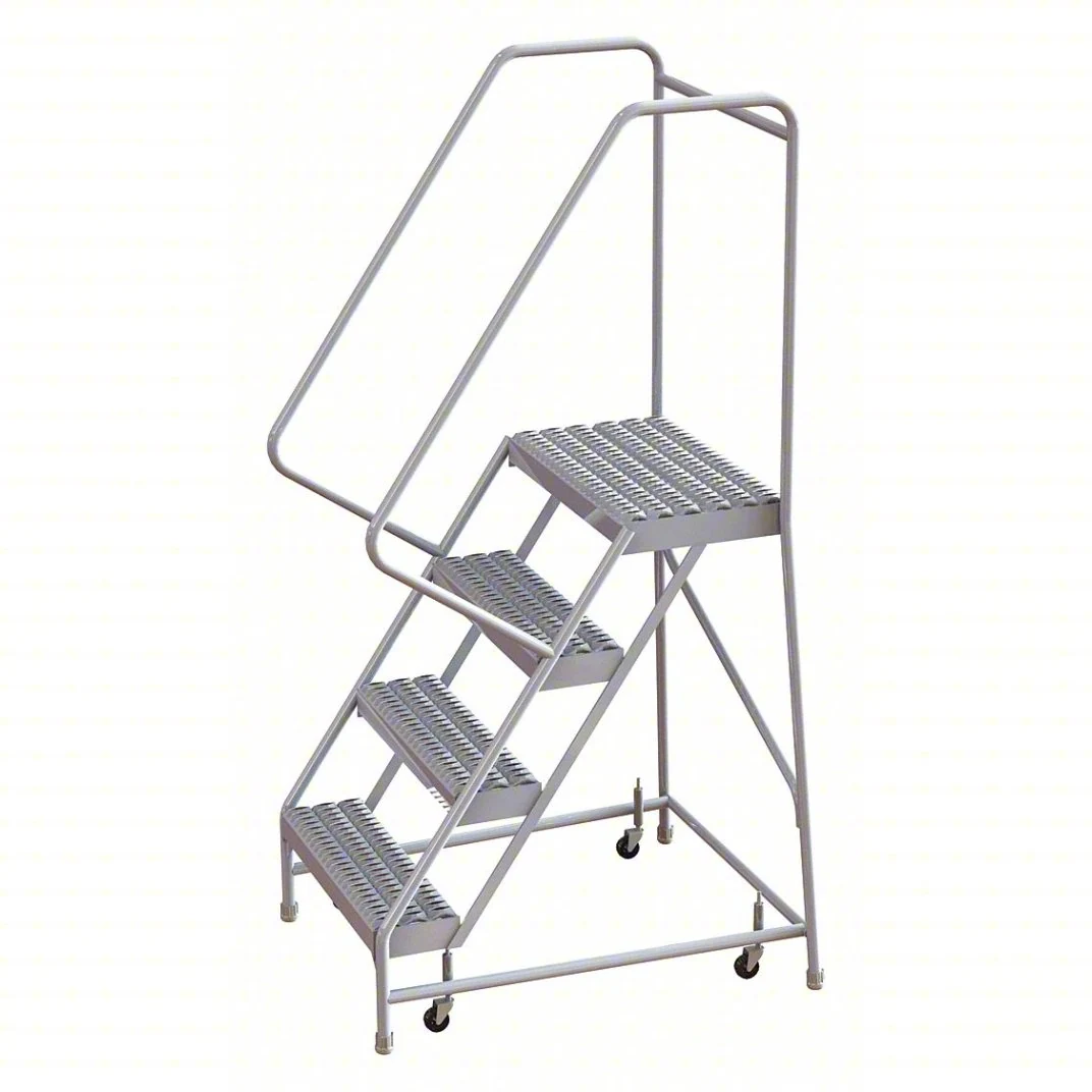 Tri-Arc Welded Aluminum Rolling Ladder, 40" platform height, 30" base, 14" top step, 24" wide steps, 350 lb capacity
