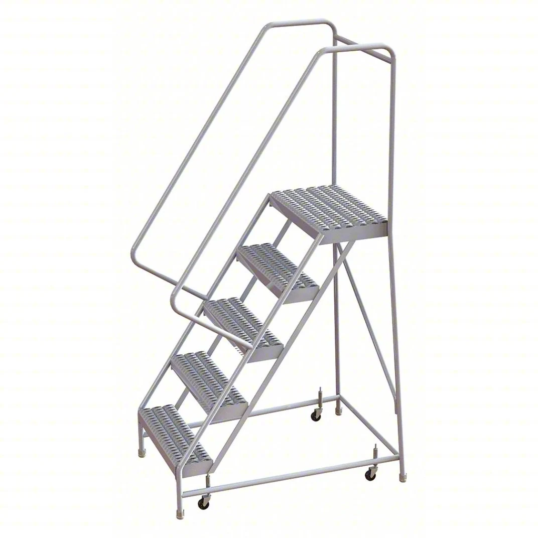 Tri-Arc Welded Aluminum Rolling Ladder, 50" platform height, 21" base, 14" top step, 16" wide steps, 350 lb capacity