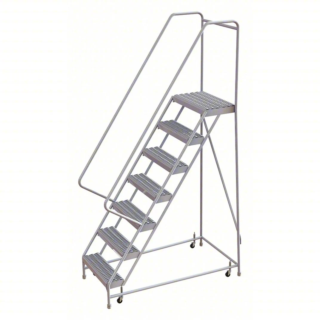 Tri-Arc Welded Aluminum Rolling Ladder, 26" base, 28" top step, 16" wide steps, 350 lb capacity