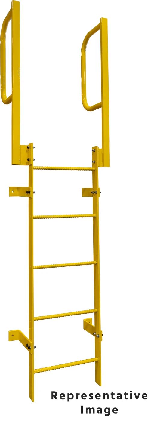 Tri-Arc 4-Step Fixed Ladder, walk-through, 350 lb capacity, yellow