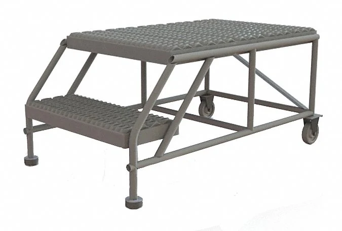 Tri-Arc Welded 2-Step Rolling Ladder, 46" base, 35" top step, 43" wide steps, 24" wide platform, perforated tread