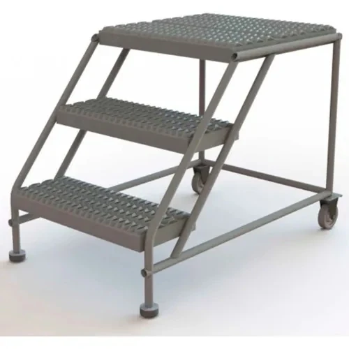 Tri-Arc Welded 3-Step Rolling Ladder, 43" base, 24" top step, 42" wide steps, 24" wide platform, ribbed tread