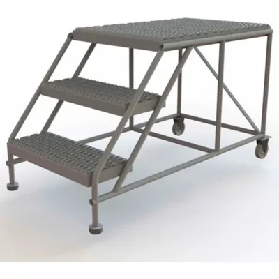 Tri-Arc Welded 3-Step Rolling Ladder, 54" base, 35" top step, 43" wide steps, 24" wide platform, perforated tread