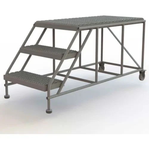 Tri-Arc Welded 3-Step Rolling Ladder, 66" base, 47" top step, 44" wide steps, 24" wide platform, abrasive mat tread