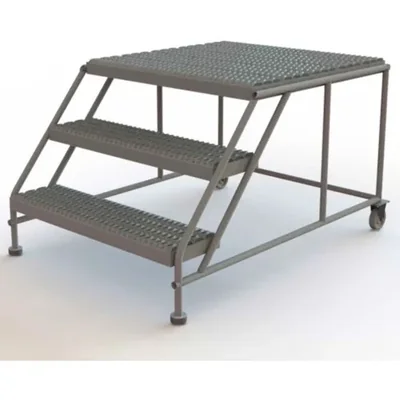 Tri-Arc Welded 3-Step Rolling Ladder, 54" base, 35" top step, 63" wide steps, 36" wide platform, perforated tread