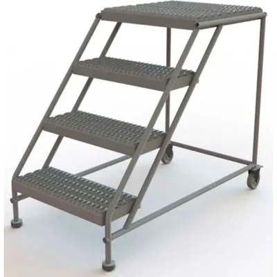 Tri-Arc Welded 4-Step Rolling Ladder, 51" base, 24" top step, 42" wide steps, 24" wide platform, ribbed tread