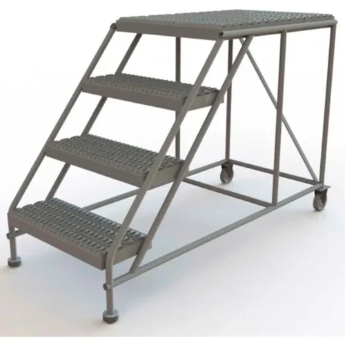 Tri-Arc Welded 4-Step Rolling Ladder, 62" base, 35" top step, 43" wide steps, 24" wide platform, perforated tread