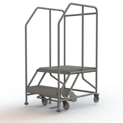 Tri-Arc 2-Step Rolling Ladder, 35" base, 24" top step, 24" wide platform, serrated tread