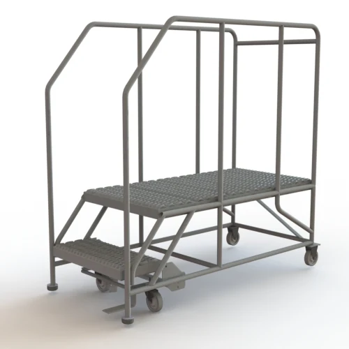 Tri-Arc Welded 2-Step Work Platform, 58" base, 44" wide steps, abrasive mat tread
