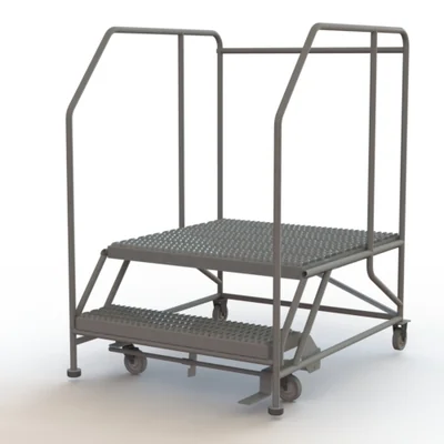 Tri-Arc 2-Step Rolling Ladder, 46" base, 35" top step, 36" wide platform, serrated tread
