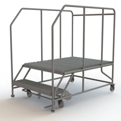 Tri-Arc Welded 2-Step Work Platform, 58" base, 64" wide steps, abrasive mat tread