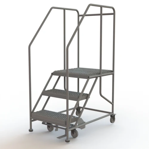 Tri-Arc 3-Step Rolling Ladder, 43" base, 24" top step, 24" wide platform, serrated tread