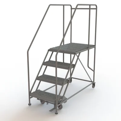 Tri-Arc 4-Step Rolling Ladder, 62" base, 35" top step, 24" wide platform, serrated tread