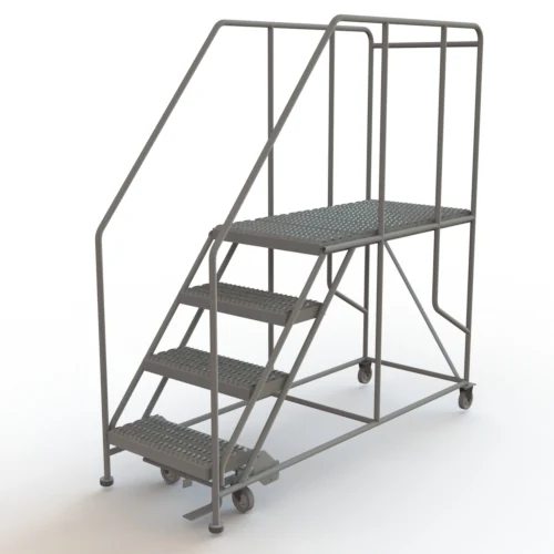 Tri-Arc Welded 4-Step Work Platform, 74" base, 44" wide steps, abrasive mat tread