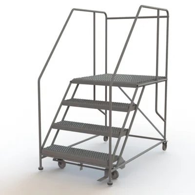 Tri-Arc 4-Step Rolling Ladder, 62" base, 35" top step, 36" wide platform, serrated tread