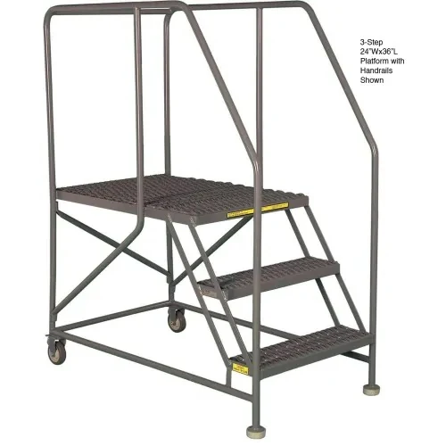 Tri-Arc Welded 4-Step Work Platform, 74" base, 64" wide steps, abrasive mat tread