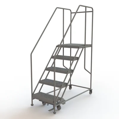 Tri-Arc 5-Step Rolling Ladder, 60" base, 24" top step, 24" wide platform, serrated tread