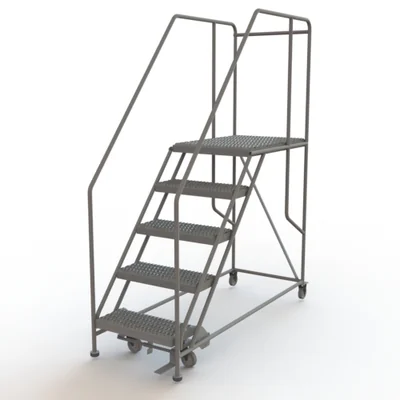 Tri-Arc 5-Step Rolling Ladder, 71" base, 35" top step, 24" wide platform, serrated tread