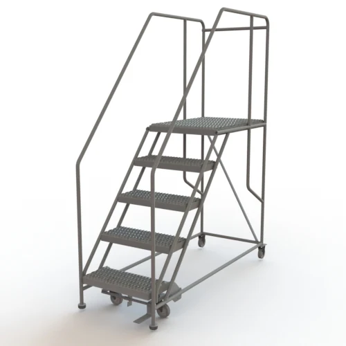 Tri-Arc 5-Step Rolling Ladder, 71" base, 35" top step, 24" wide platform, serrated tread