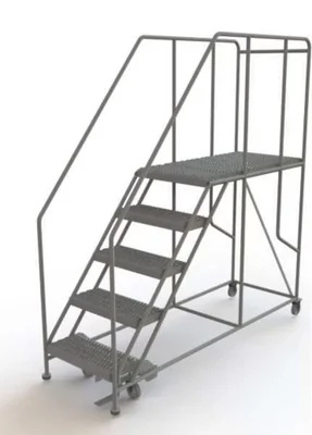 Tri-Arc 5-Step Rolling Ladder, 83" base, 47" top step, 24" wide platform, serrated tread