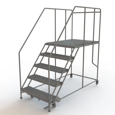Tri-Arc 5-Step Rolling Ladder, 83" base, 47" top step, 36" wide platform, serrated tread