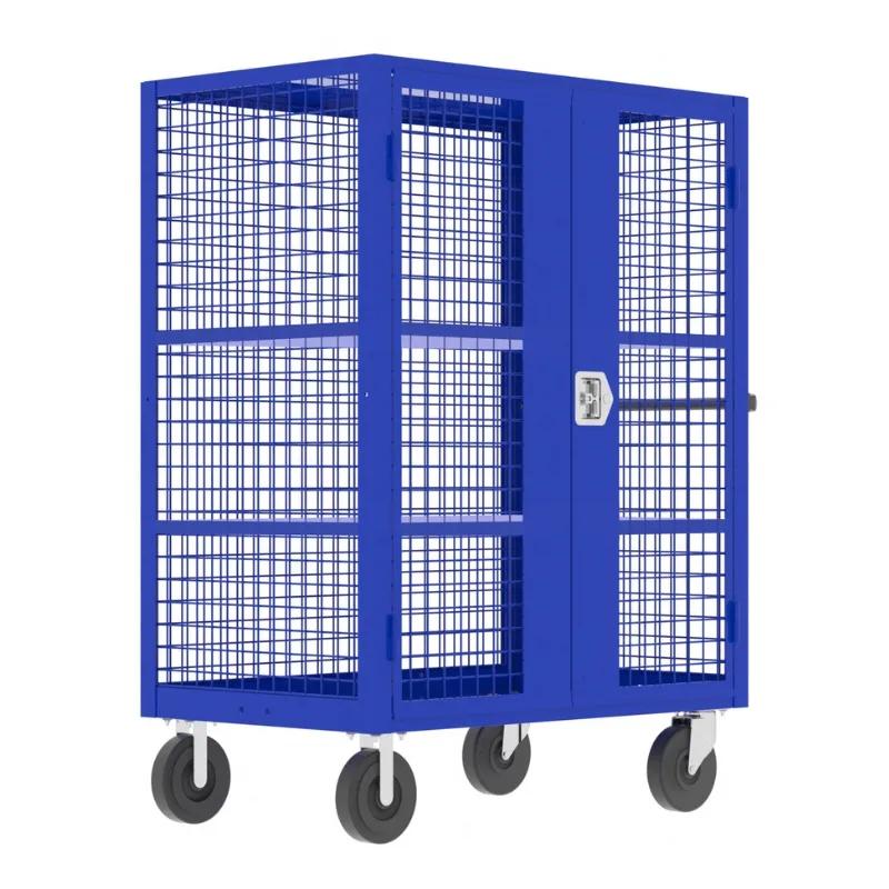 Valley Craft Blue Security Cart (2) Adjustable Shelf 48x24x66 2,000 lbs. Front View