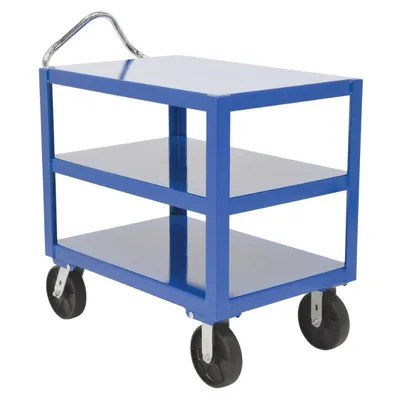 Vestil DH-PH4-2460-3 Steel 24 In. x 60 In. Platform Heavy Duty 3 Shelf Ergo Handle Cart with GFN Casters