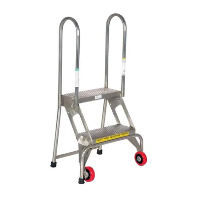 Vestil FLAD-2-SS Stainless Steel Folding Ladder with Wheels