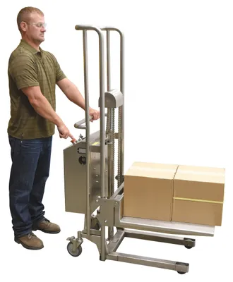 Vestil HYD-3 pallet stacker shown from an alternate angle