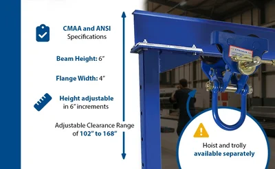 Vestil AHS-2-20-14-VG Steel Adjustable Height Gantry Crane with V-Groove Cast Iron Casters - product feature image