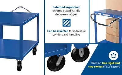 Vestil DH-PH4-3460 Heavy Duty Ergo Handle Cart with GFN Casters - product feature image