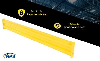 Vestil GR-F2R-BO-10-YL Steel 2 Ribbed Bolt On Style Guard Rail - product feature image