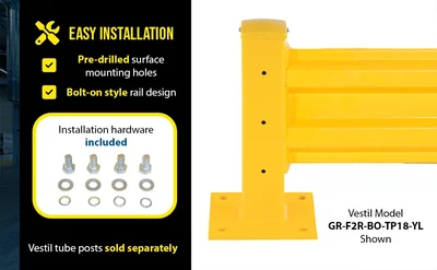 Vestil GR-F2R-BO-2-YL Steel 2 Ribbed Bolt On Style Guard Rail - product feature image