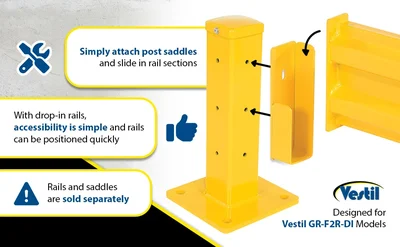 Vestil GR-F2R-DI-TP18-YL Steel Rigid Tube Post Drop In Style - product feature image