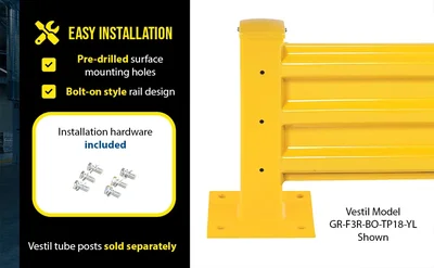 Vestil GR-F3R-BO-9-YL Steel 3 Ribbed Bolt On Style Guard Rail - product feature image