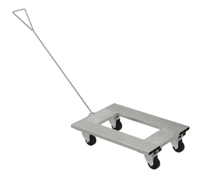 Vestil Aluminum Channel Dolly with Handle 21 In. x 30 In. Deck with Hard Rubber Casters 900 Lb. Capacity Silver