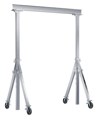 Vestil Aluminum Adjustable Height Gantry Crane with Total Locking Glass Filled Nylon Casters 8 Ft. Wide x 12 Ft. Max Usable Height 2,000 Lb. Capacity Silver