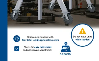 Vestil AHA-4-12-8-TLC adjustable height aluminum gantry cranes with total locking caster feature highlights
