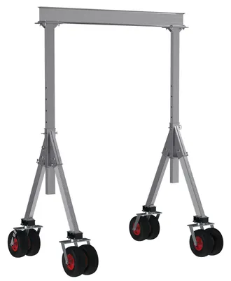 Vestil Aluminum Adjustable Height Gantry Crane with Pneumatic Rubber Casters 8 Ft. Wide x 12 Ft. Max Usable Height 4,000 Lb. Capacity Silver