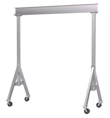 Vestil Aluminum Adjustable Height Gantry Crane with Total Locking Phenolic Casters 10 Ft. Wide x 12 Ft. Max Usable Height 6,000 Lb. Capacity Silver